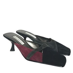 ANN MARINO Black/ Maroon Suede MULEPUMPS KITTEN HEEL, Size 6M "LIKE NEW"